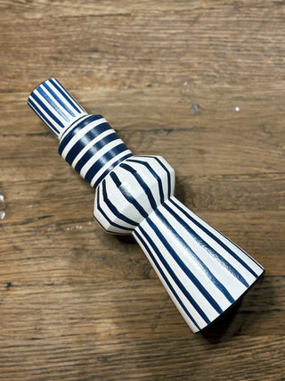 Blue and White Striped Taper Candle Holder