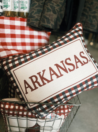Arkansas Triple Collegiate Gingham Piped Pillow