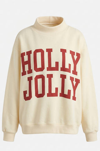 BUCKETLIST INC - IT2594-HOLLYJOLLY | Reversible Mock-Neck Sweatshirt: Cream / S/M-L/XL (3-3)