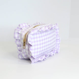 Gingham Ruffle Zipper Bag: Yellow
