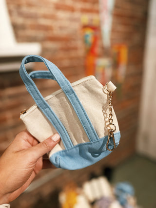 Light Blue Key Charm Coin Purse- Micro Mini
