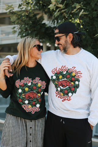 Holly Jolly Hogs Sweatshirt- Grey