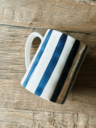 Dark Blue Stoneware Striped Mug