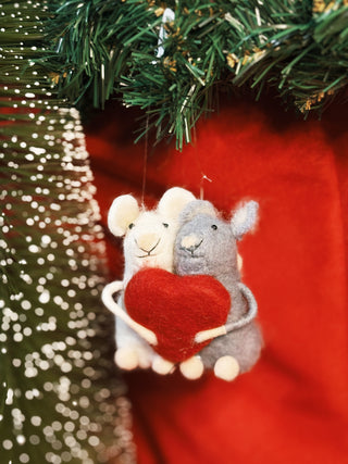 Wool Felt Mice with Heart Ornament