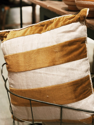 Velvet Linen Stripe Pillow: YELLOW