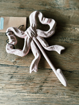 Cast Iron Bow Shaped Wall Hook- Blush Pink