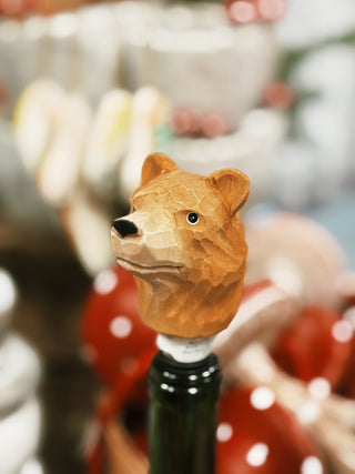 Hand-carved Wood Animal Bottle Stopper
