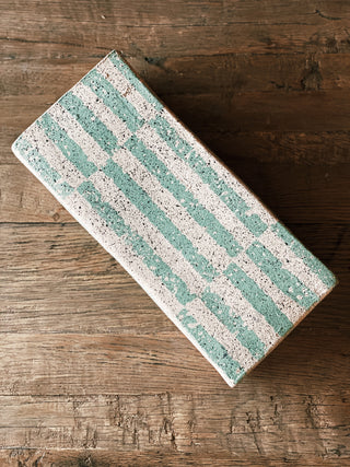 Rectangle Striped Vase- Dark Green