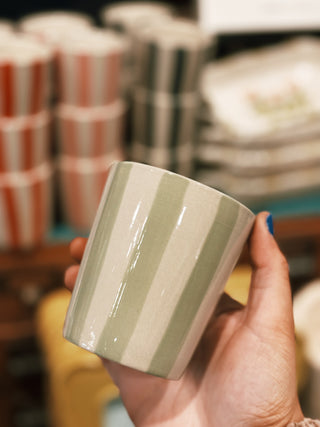 Green Hand Painted Stoneware Cup