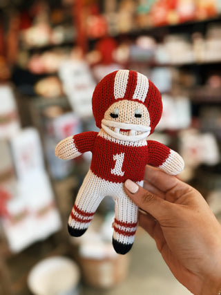 Football Player Knit Doll- Red/White / 7"