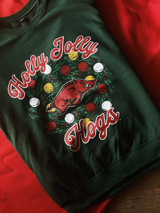 Holly Jolly Hogs Sweatshirt- Green