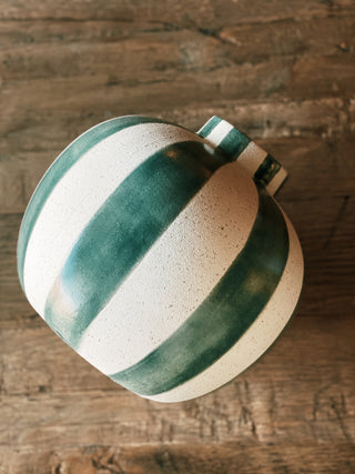 Green Ceramic Striped Vase