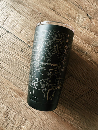 Fayetteville, AR Map Insulated Tumbler- Black