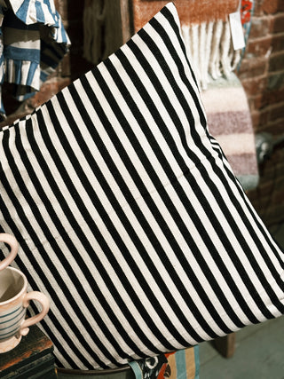 Woven Cotton Striped Pillow- Black & White