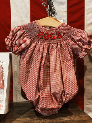 Arkansas Razorbacks Smocked Red Gingham Girls Bubble