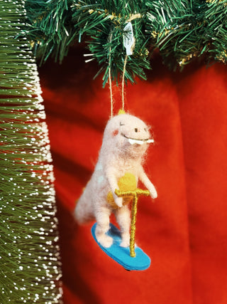 Handmade Wool Felt Dinosaur on Skateboard/Scooter Ornament