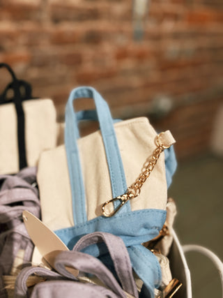 Light Blue Key Charm Coin Purse- Micro Mini