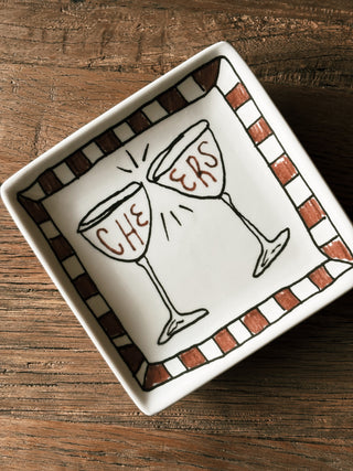 Cheers! Stoneware Dish- Red