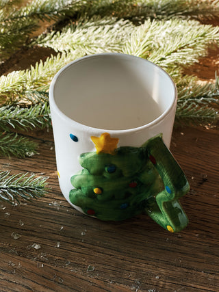 Stoneware Holiday Mug w/ Shaped Handle