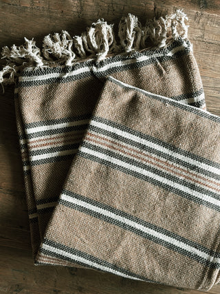 Brown Two-Toned Cotton Blend Throw w/ Fringe