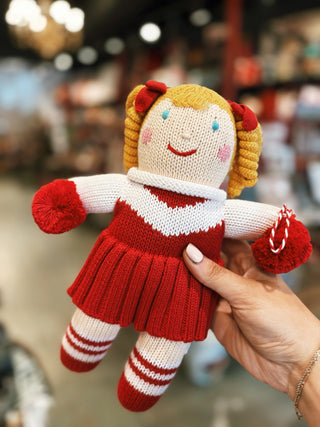 Cheerleader Knit Doll- Red/White / 12"