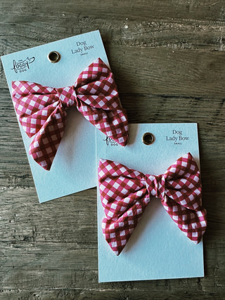 Raspberry Gingham Valentine's Day Lady Dog Bow: Small