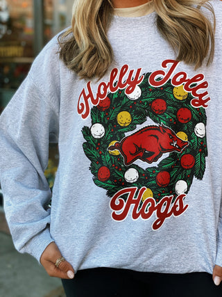 Holly Jolly Hogs Sweatshirt- Grey