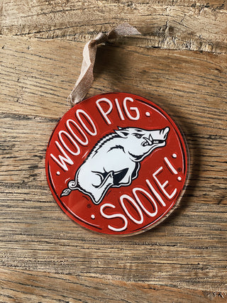 Arkansas Razorbacks Acrylic Ornament Wooo Pig Sooie