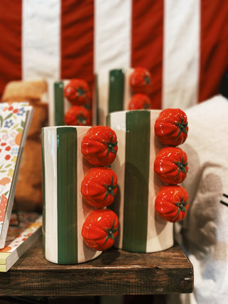 Green Striped Vase  Set With Tomato Handles