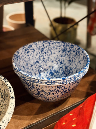 Blue Splatter Enamelware Salad Bowl