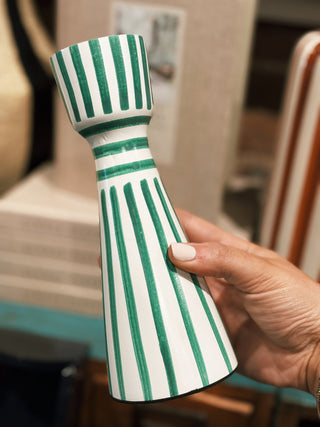 Green Striped Taper Candle Holders- Small