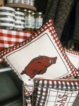 Arkansas Gingham Mascot Piped Pillow