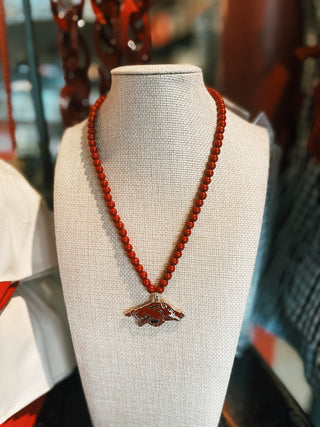 Arkansas Razorbacks Beaded Logo Pendant Necklace