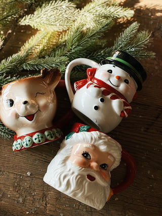 Christmas Ceramic Vintage Mugs- SET OF 3