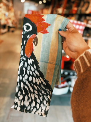 Striped Rooster Tea Towel