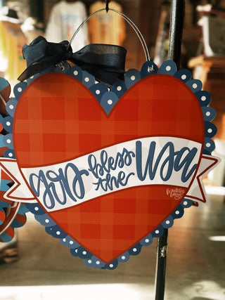 God Bless the USA Heart Door Hanger