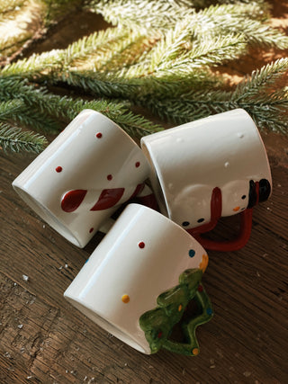 Stoneware Holiday Mug w/ Shaped Handle