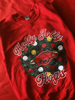 Holly Jolly Hogs Sweatshirt- Red