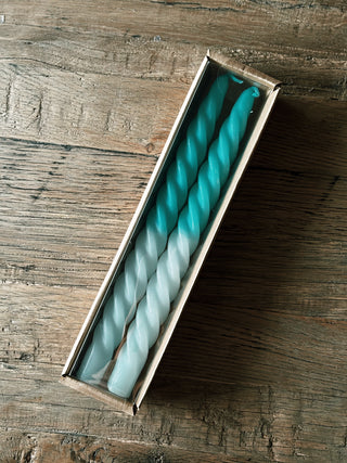 Set of 2 Swirl Taper Candles- Mint-Aqua