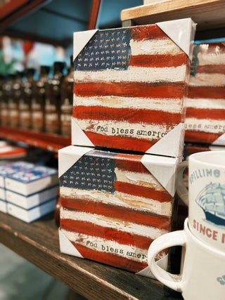 God Bless America Flag Canvas- 6" x6"