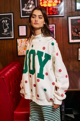 BUCKETLIST INC - IT2594E-JOY | 'JOY' Applique Patch Polka-Dot Sweatshirt: Cream / S/M-L/XL (3-3)