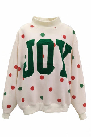 BUCKETLIST INC - IT2594E-JOY | 'JOY' Applique Patch Polka-Dot Sweatshirt: Cream / S/M-L/XL (3-3)