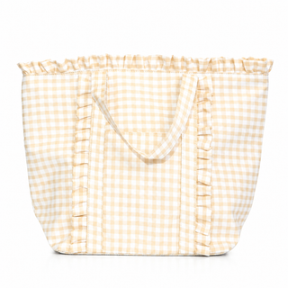 Gingham Ruffle Tote Bag -Tan