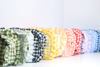Gingham Ruffle Zipper Pouch Tan