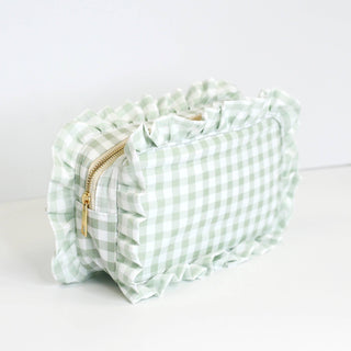 Gingham Ruffle Zipper Bag: Yellow