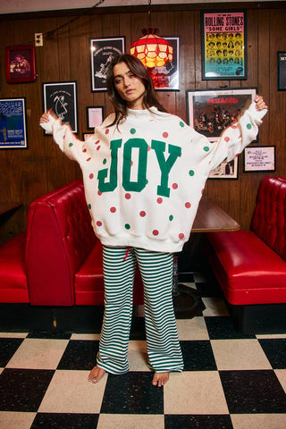 BUCKETLIST INC - IT2594E-JOY | 'JOY' Applique Patch Polka-Dot Sweatshirt: Cream / S/M-L/XL (3-3)