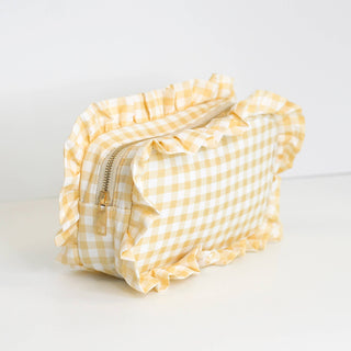 Gingham Ruffle Zipper Bag: Yellow