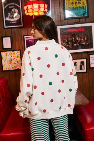 BUCKETLIST INC - IT2594E-JOY | 'JOY' Applique Patch Polka-Dot Sweatshirt: Cream / S/M-L/XL (3-3)