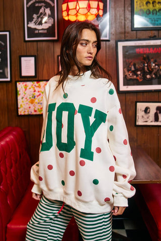 BUCKETLIST INC - IT2594E-JOY | 'JOY' Applique Patch Polka-Dot Sweatshirt: Cream / S/M-L/XL (3-3)