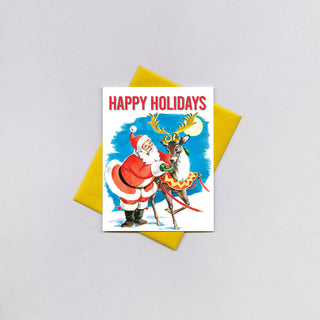 Santa & One Reindeer - Christmas Card